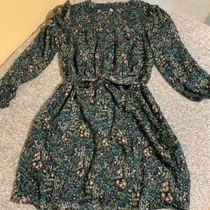 LOFT floral smocked flounce mini dress